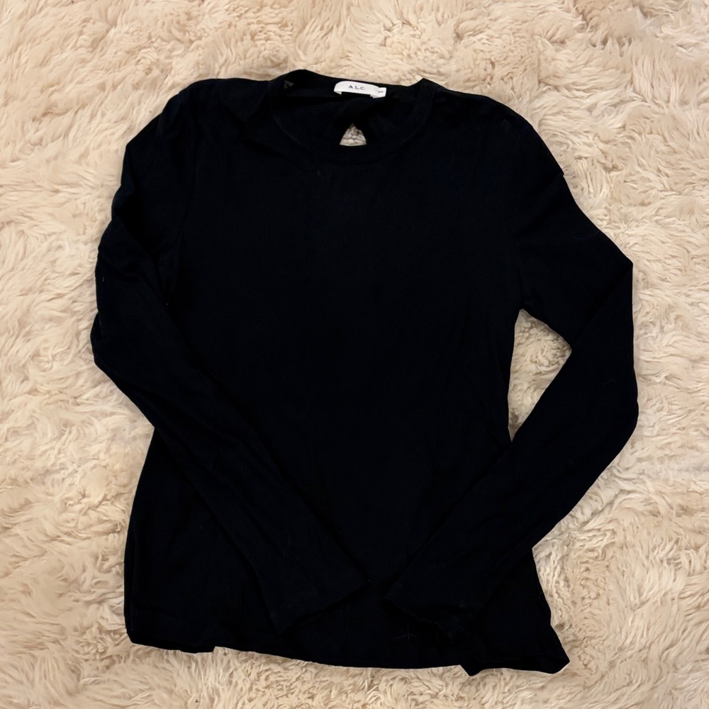 A.L.C. Classic Black Open Back Long Sleeve Top